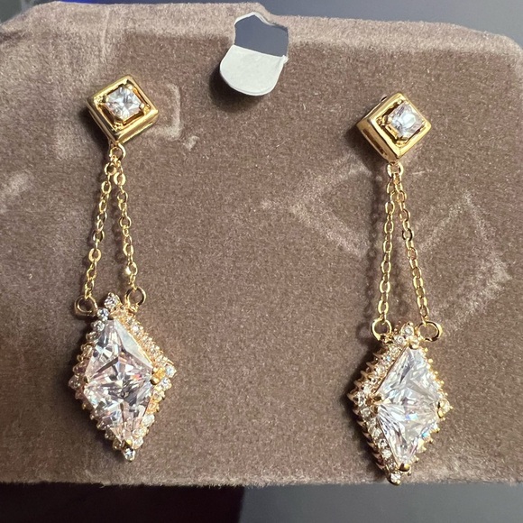 Nolan Miller Trillion Triangle Gold-tone Crystal Pierced Earrings - Picture 3 of 7